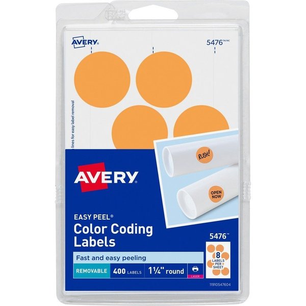 Avery Label, Round, 1.25""Dia, Neonoe 400PK AVE05476